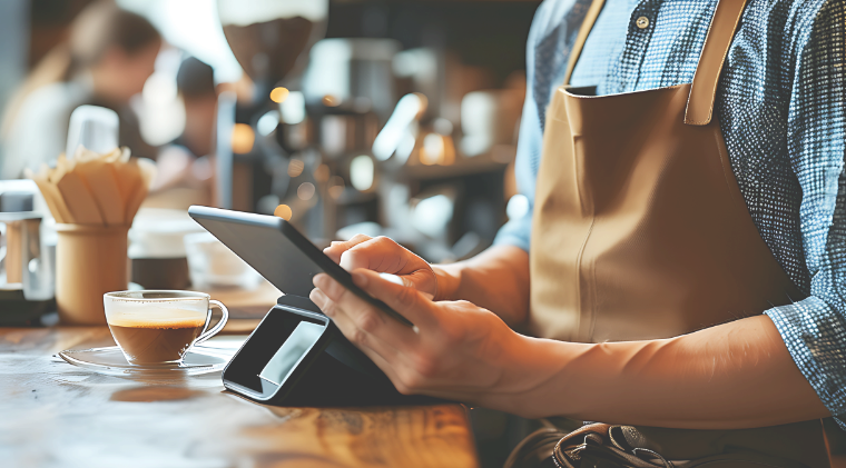 Barista using tablet for POS