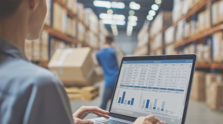 Person managing inventory on laptop